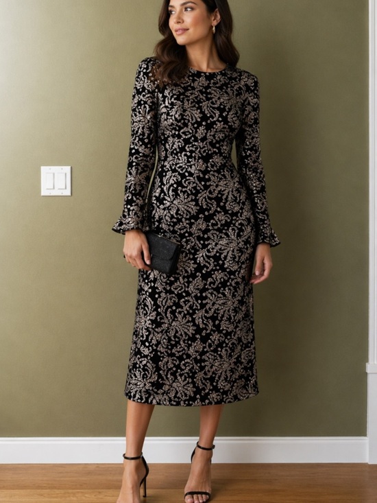 Betsy & Adam Dresses & Skirts - Betsy Adam black shimmer metallic midi dress  12 wedding  dark romantic mob wife